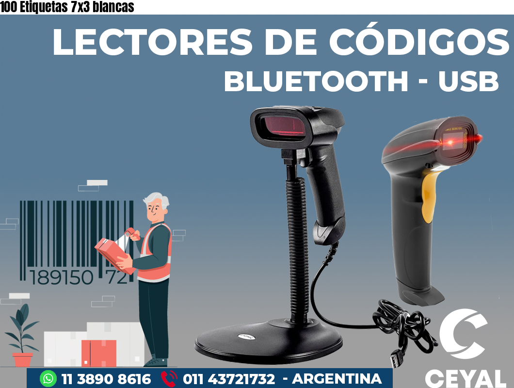 100 Etiquetas 7x3 blancas