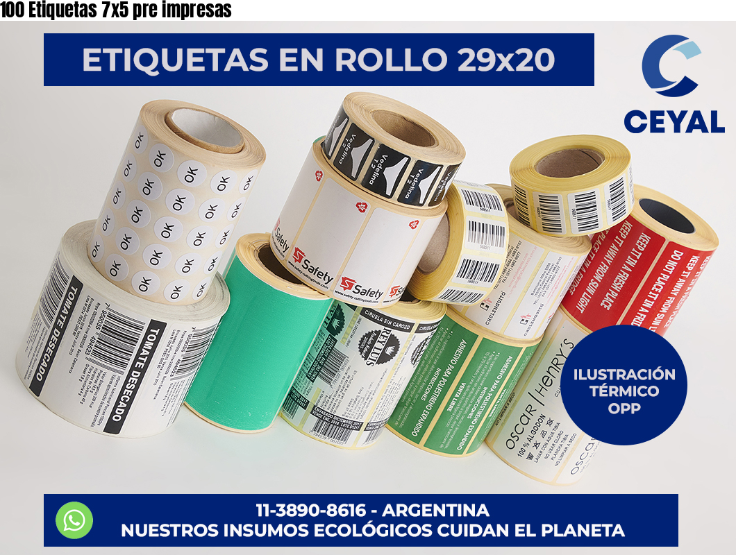 100 Etiquetas 7×5 pre impresas