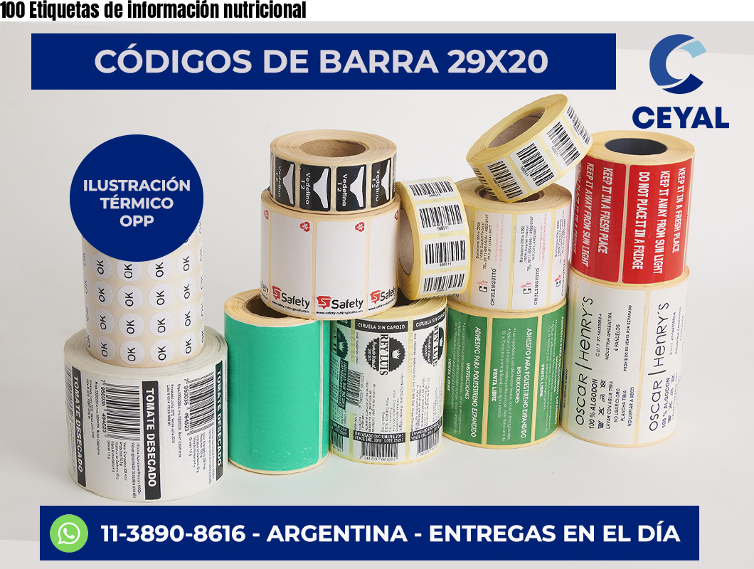 100 Etiquetas de información nutricional