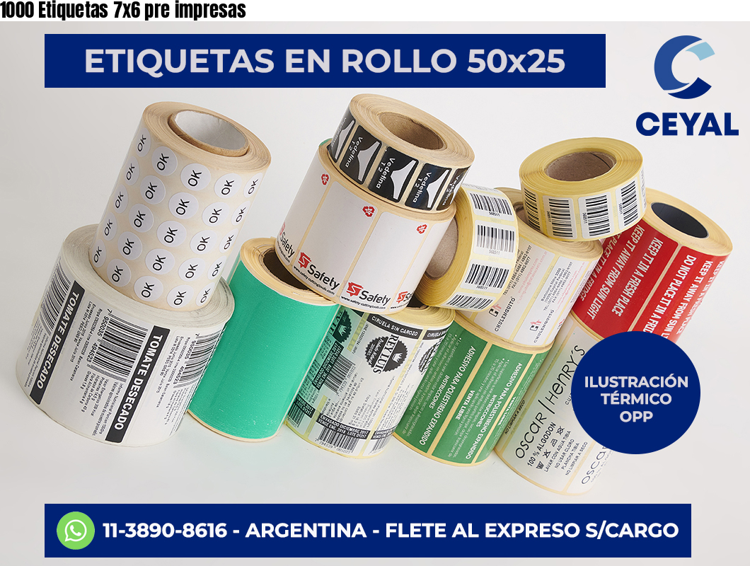 1000 Etiquetas 7×6 pre impresas