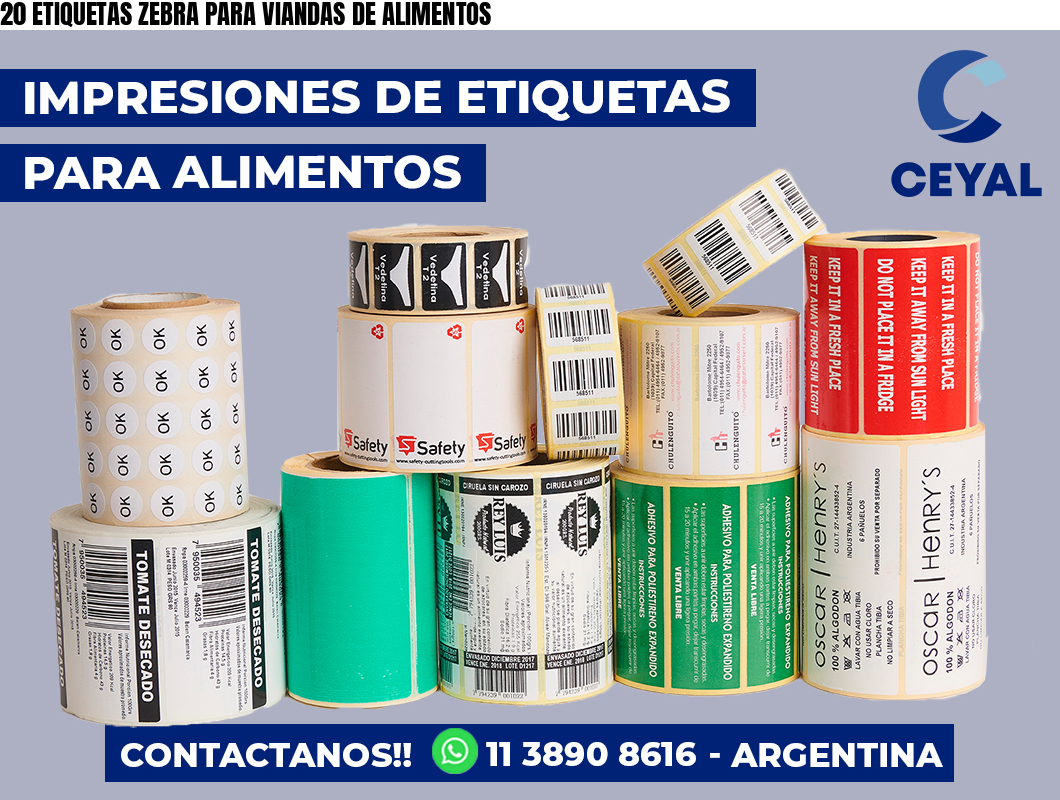 20 ETIQUETAS ZEBRA PARA VIANDAS DE ALIMENTOS