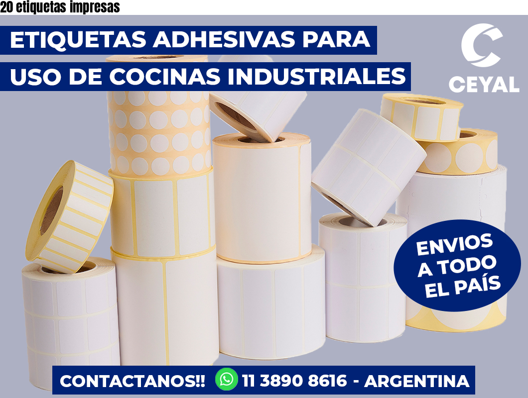 20 etiquetas impresas