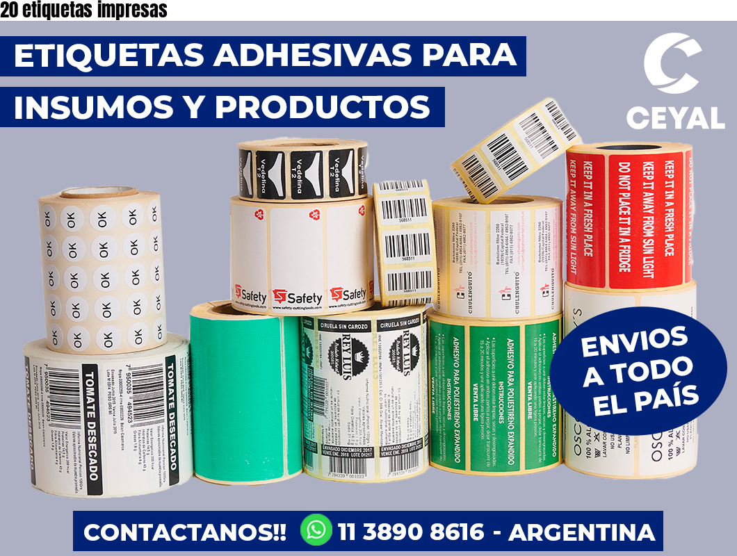 20 etiquetas impresas