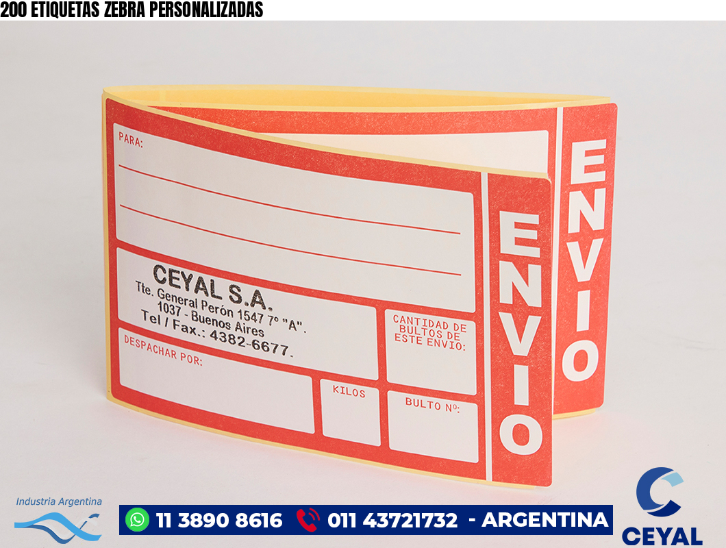 200 ETIQUETAS ZEBRA PERSONALIZADAS