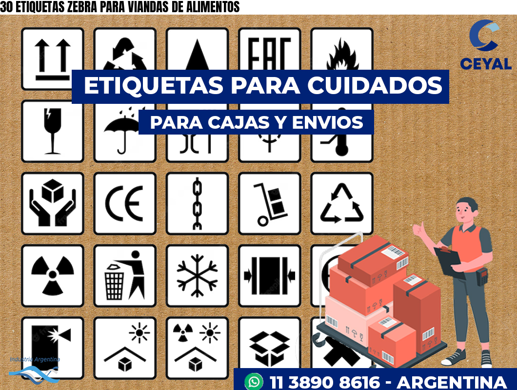 30 ETIQUETAS ZEBRA PARA VIANDAS DE ALIMENTOS
