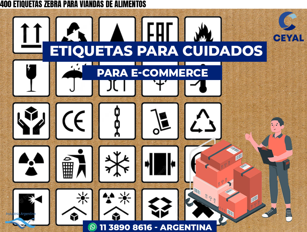 400 ETIQUETAS ZEBRA PARA VIANDAS DE ALIMENTOS