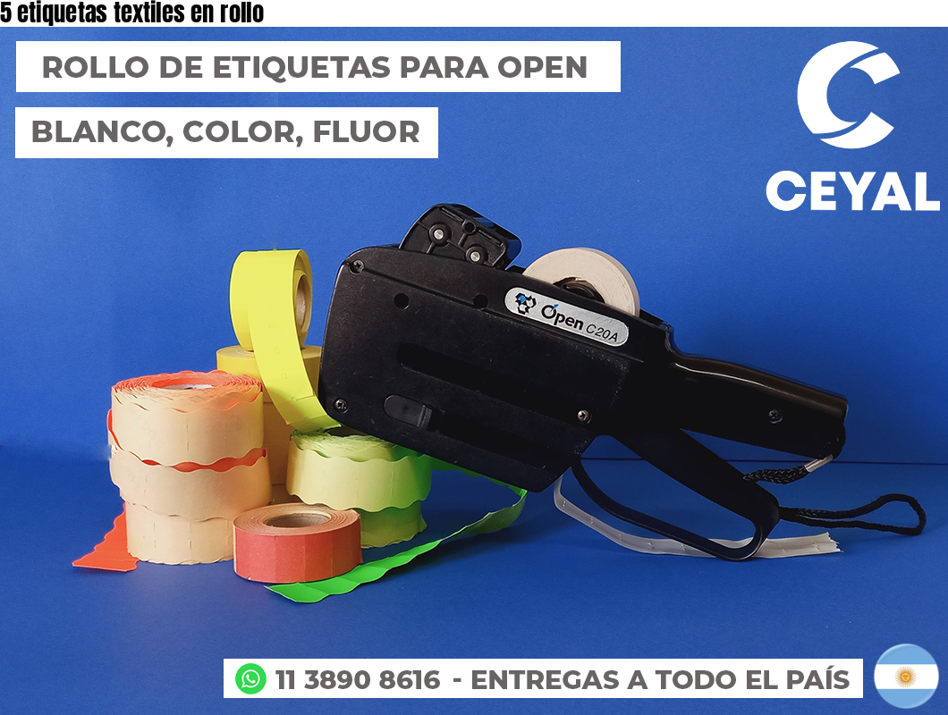 5 etiquetas textiles en rollo