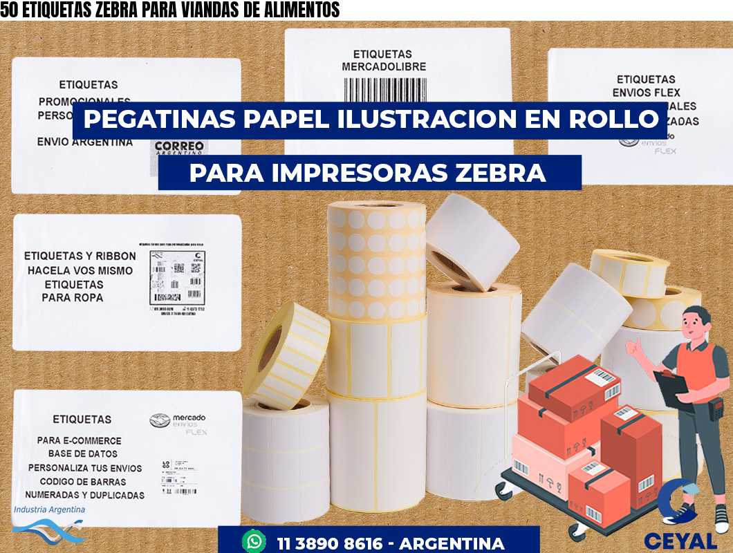 50 ETIQUETAS ZEBRA PARA VIANDAS DE ALIMENTOS