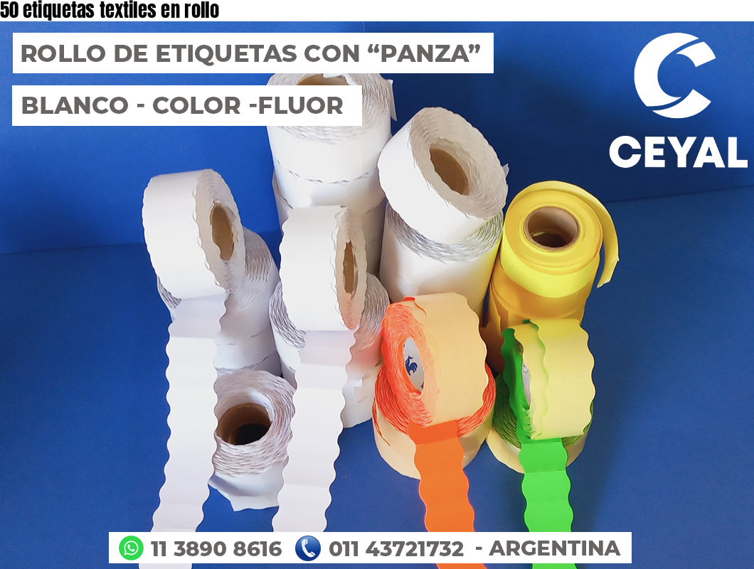 50 etiquetas textiles en rollo