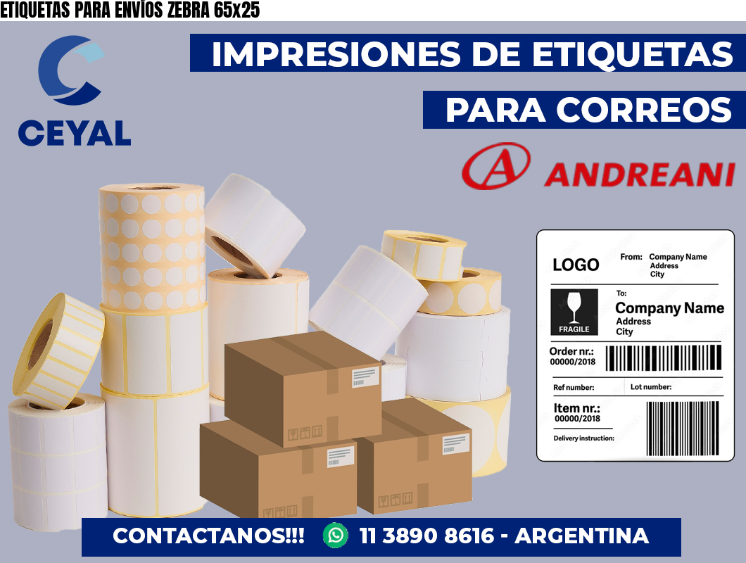 ETIQUETAS PARA ENVÍOS ZEBRA 65×25