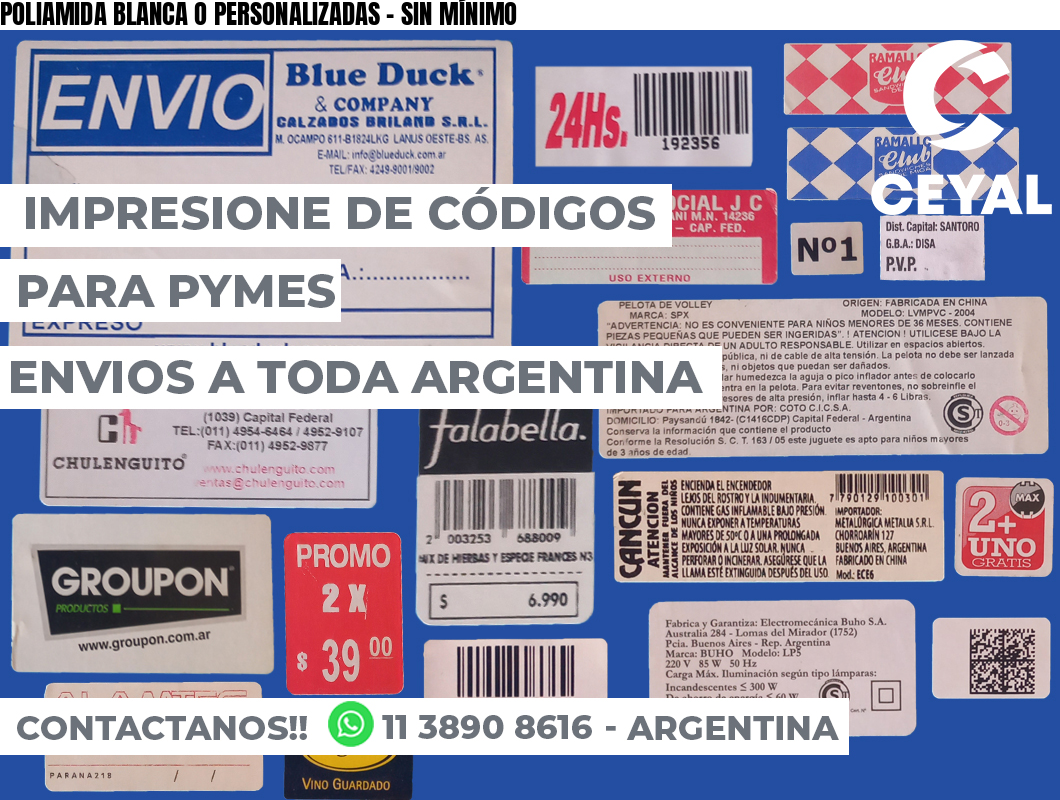 POLIAMIDA BLANCA O PERSONALIZADAS - SIN MÍNIMO