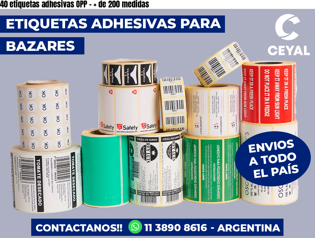 40 etiquetas adhesivas OPP - + de 200 medidas
