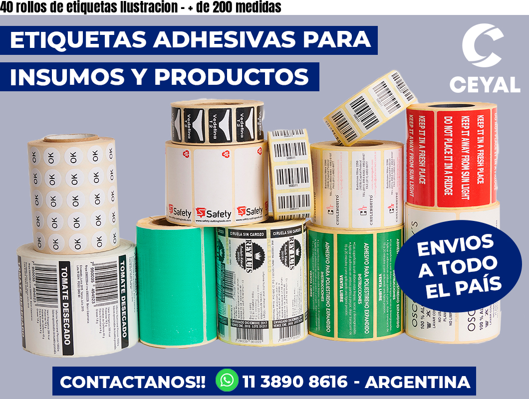 40 rollos de etiquetas Ilustracion – + de 200 medidas