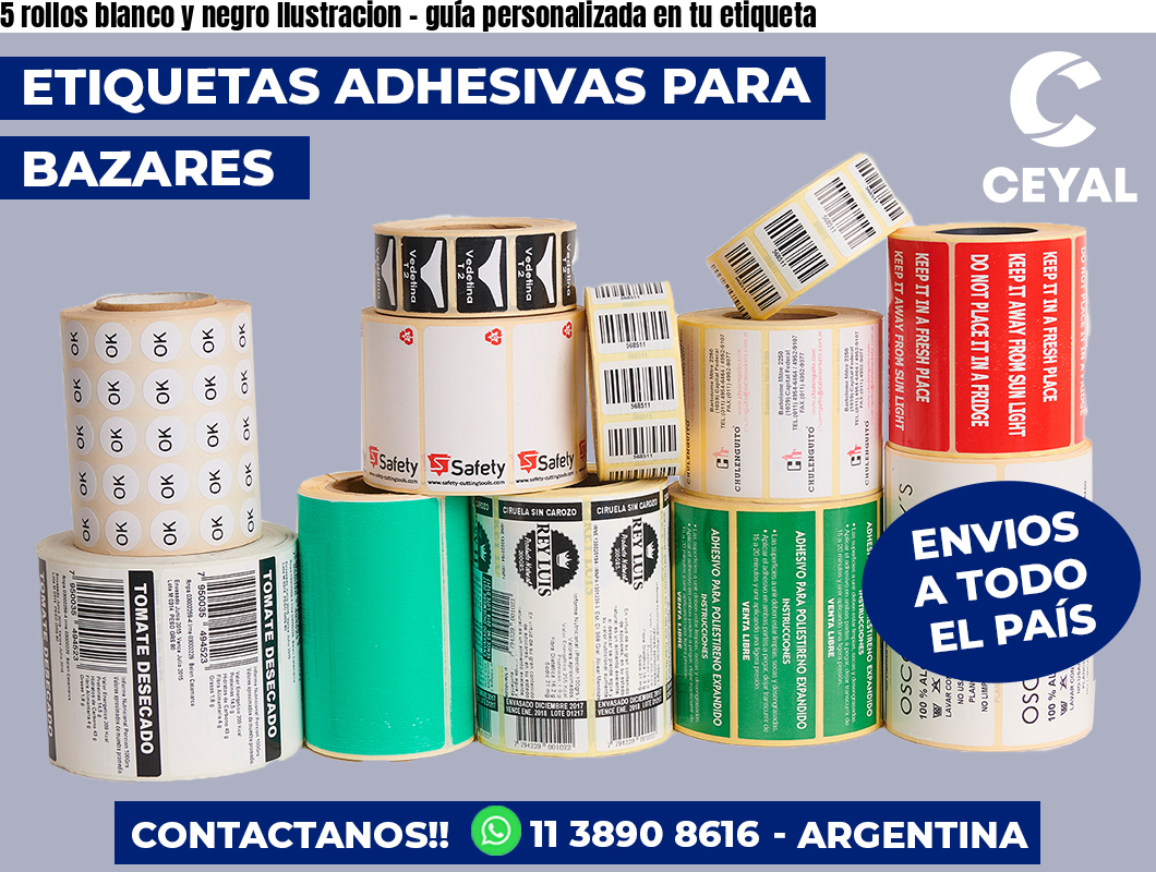 5 rollos blanco y negro Ilustracion – guía personalizada en tu etiqueta