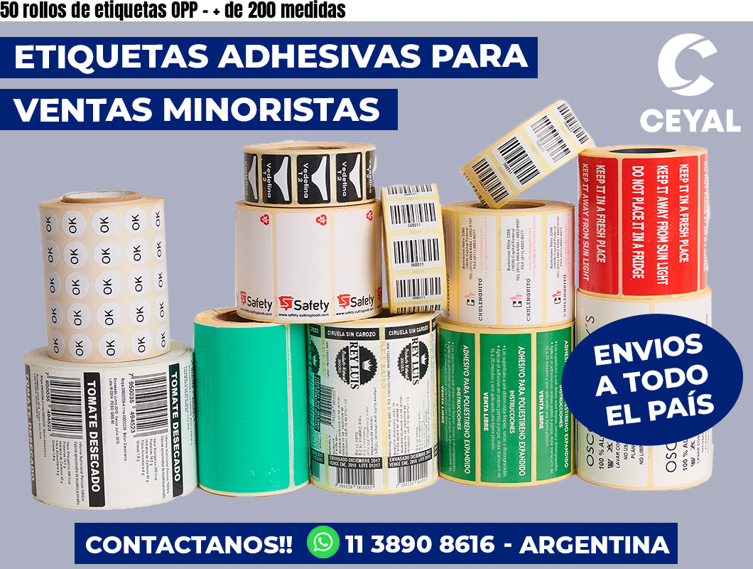 50 rollos de etiquetas OPP - + de 200 medidas