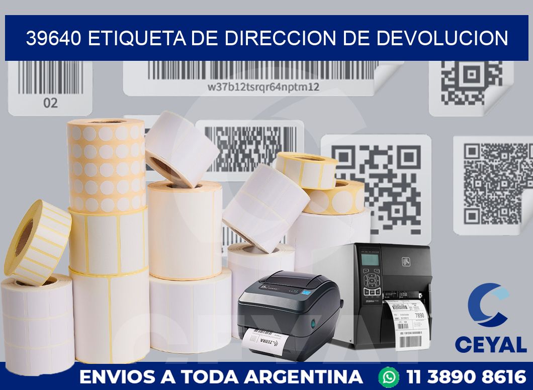 39640 Etiqueta de direccion de devolucion