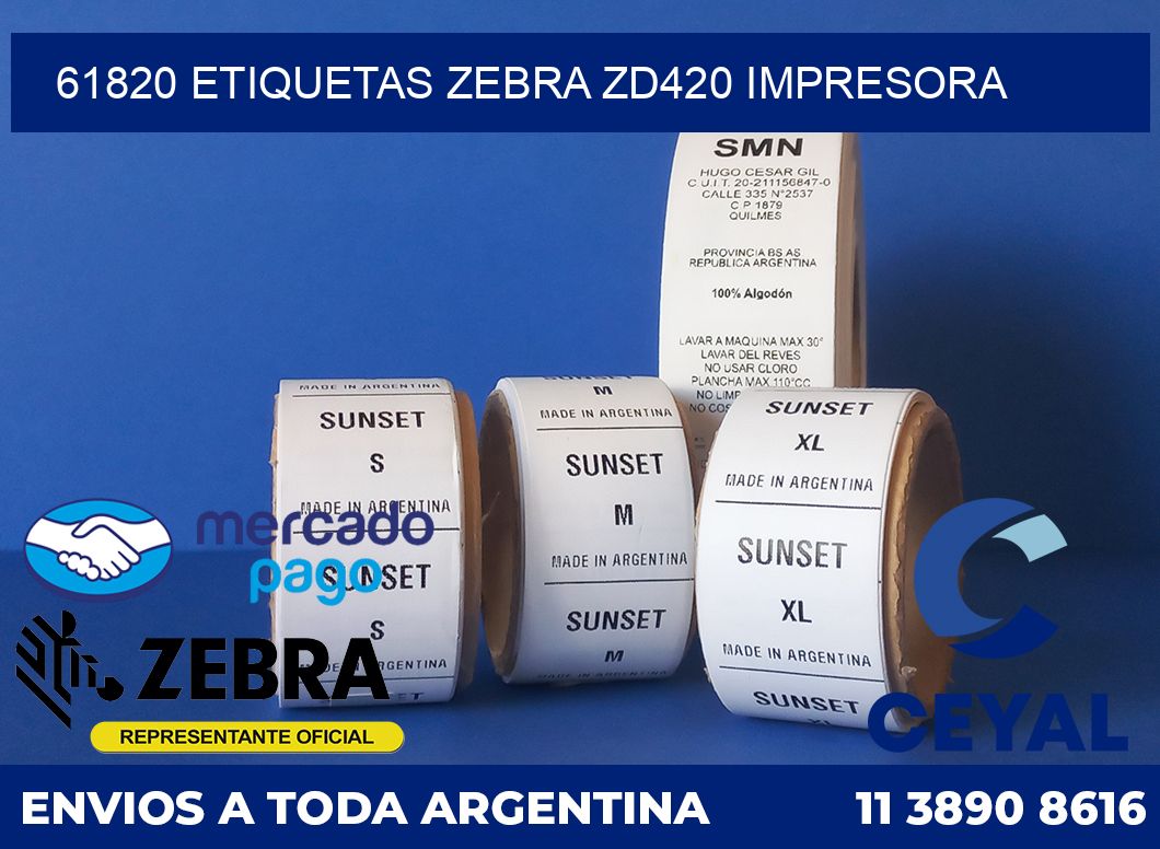 61820 etiquetas Zebra zd420 impresora