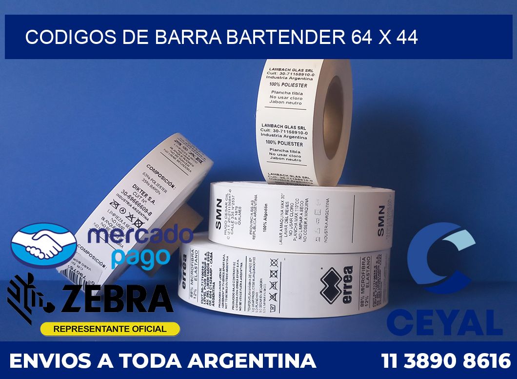 Codigos de barra Bartender 64 x 44