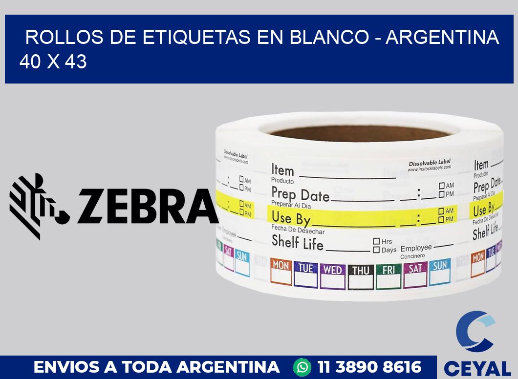 Rollos de etiquetas en blanco - Argentina 40 x 43