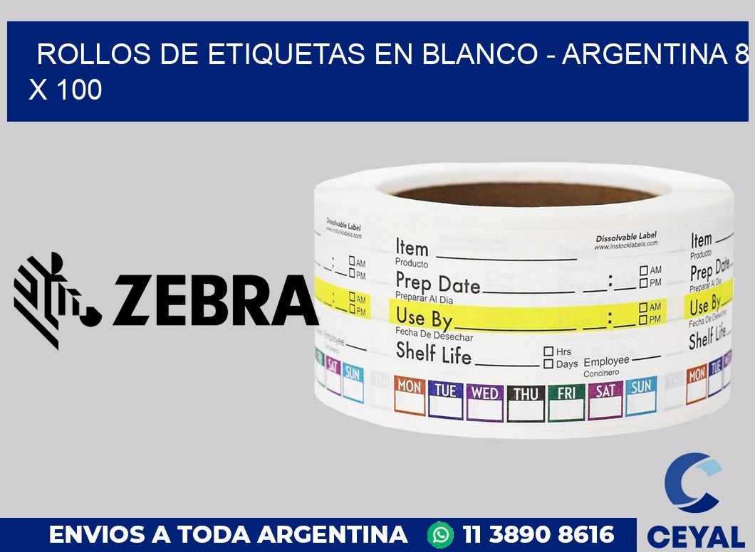 Rollos de etiquetas en blanco - Argentina 8 x 100