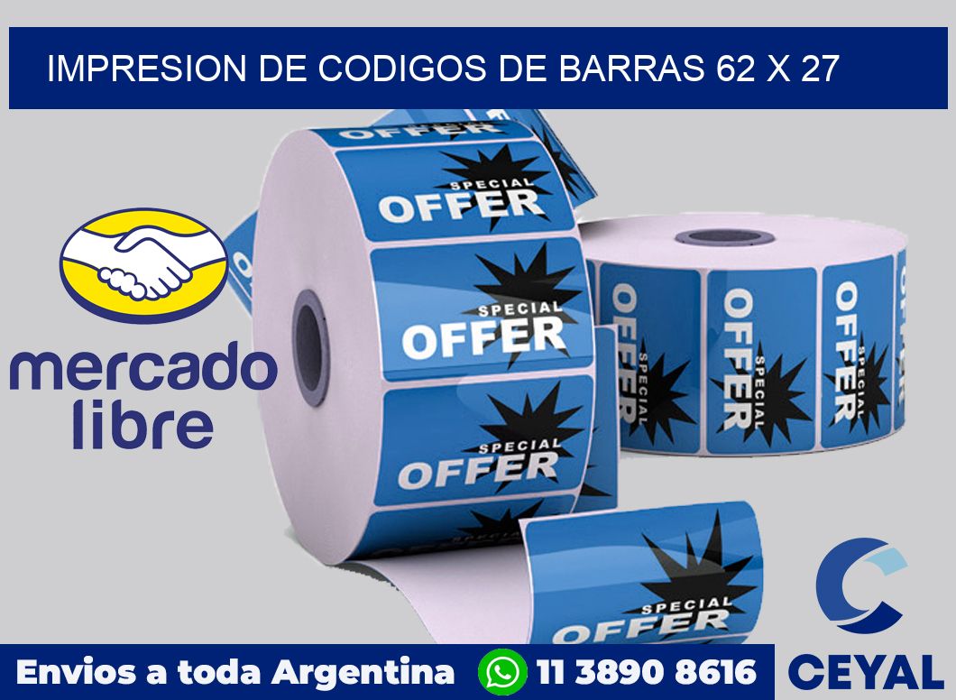impresion de codigos de barras 62 x 27