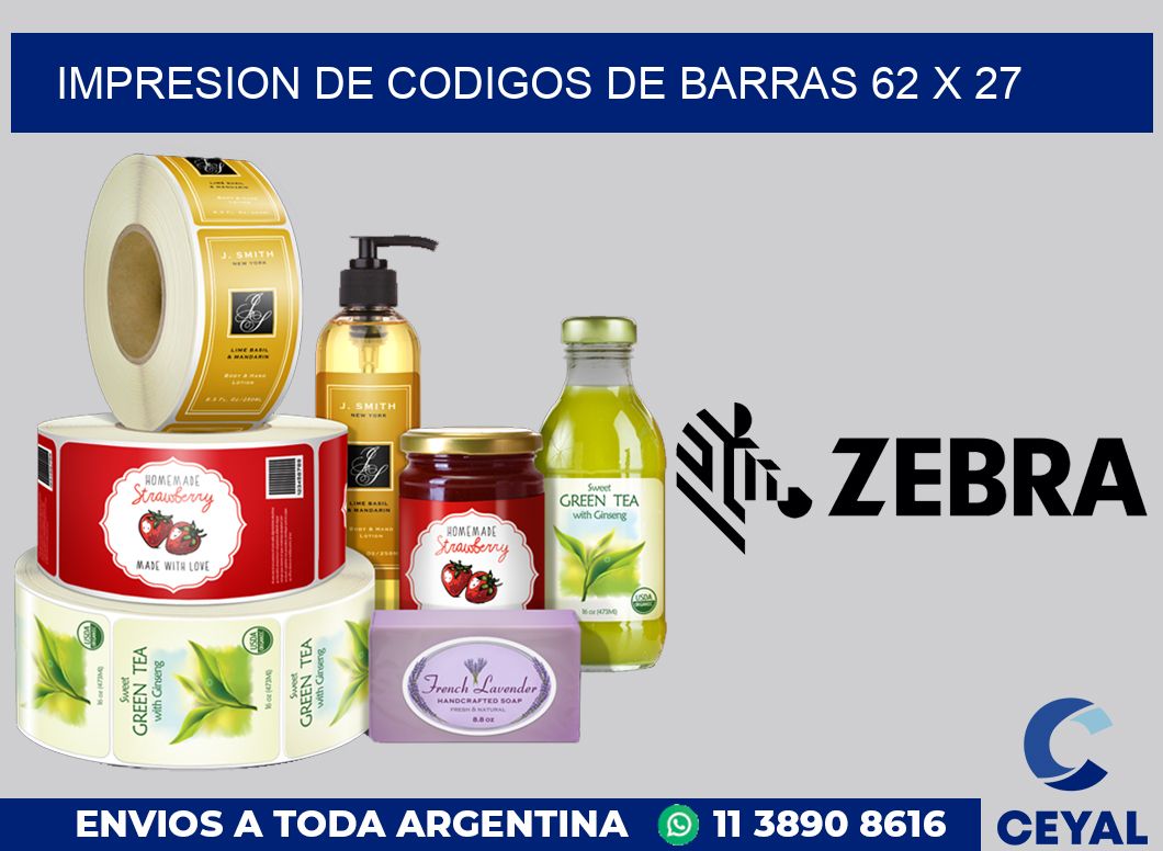 impresion de codigos de barras 62 x 27