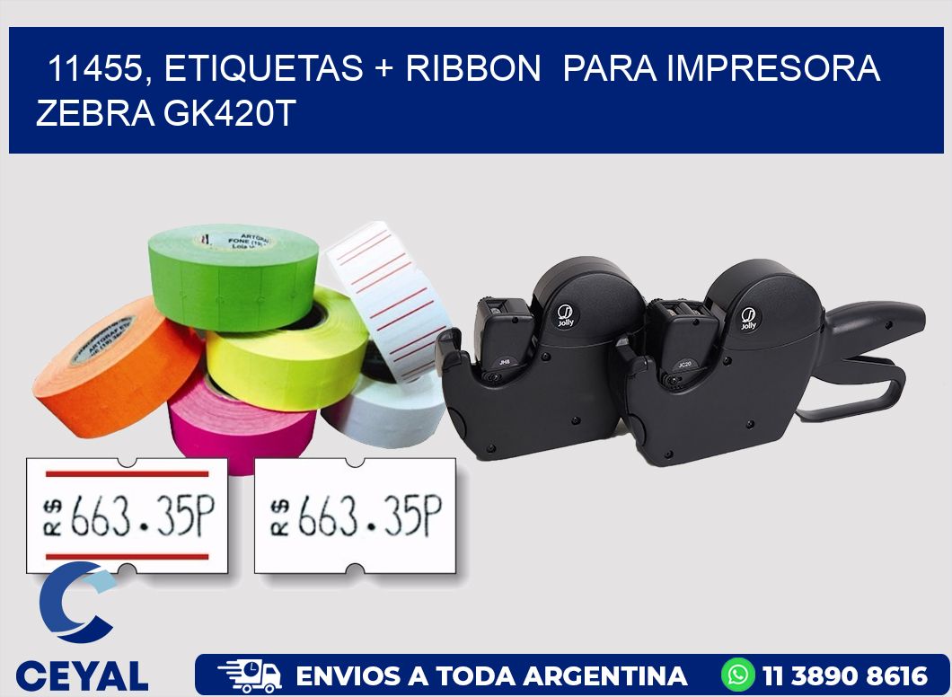 11455, etiquetas + ribbon  para impresora zebra GK420T