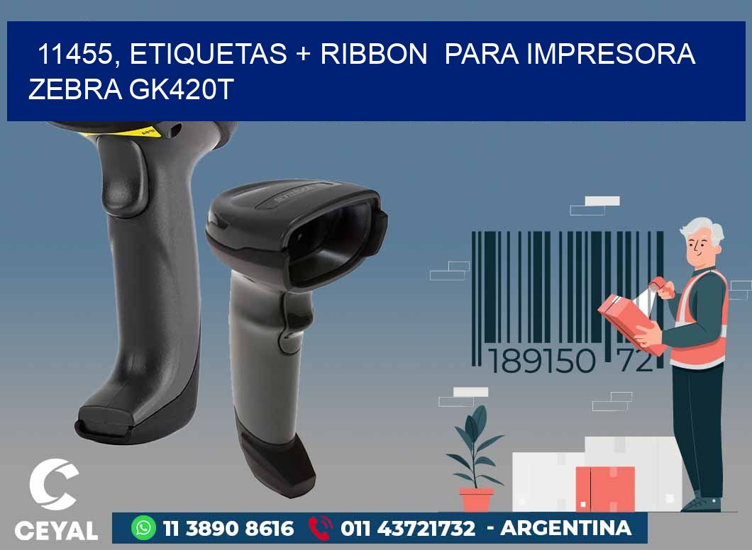 11455, etiquetas + ribbon  para impresora zebra GK420T