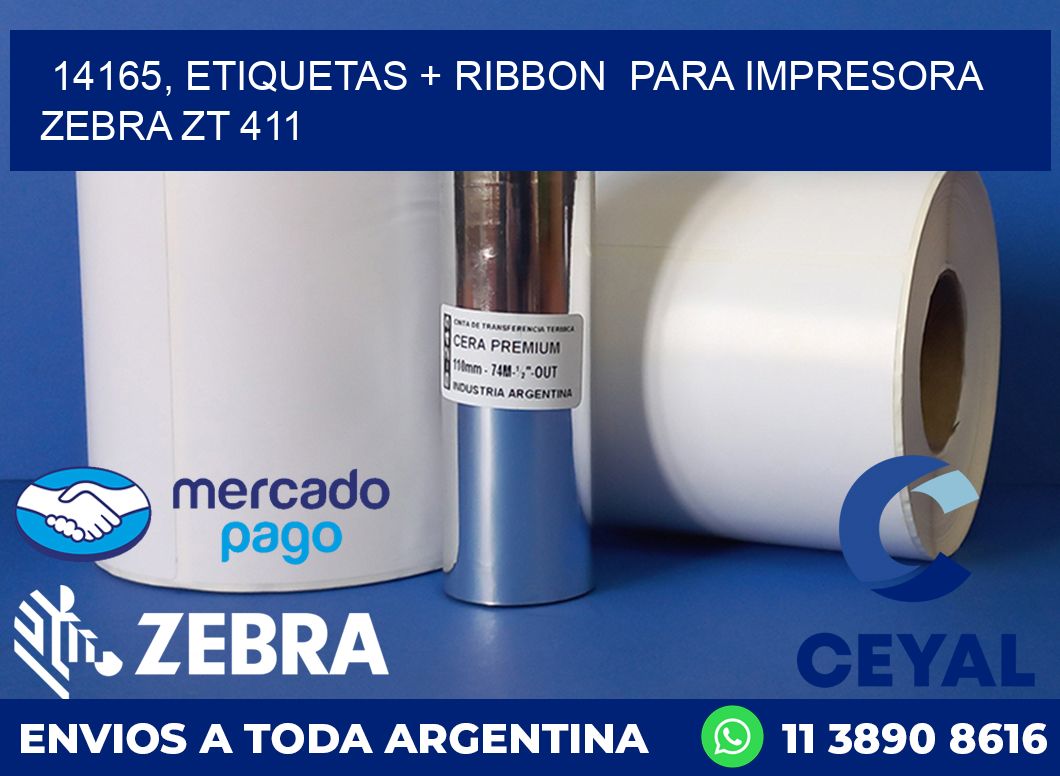 14165, etiquetas + ribbon  para impresora zebra ZT 411