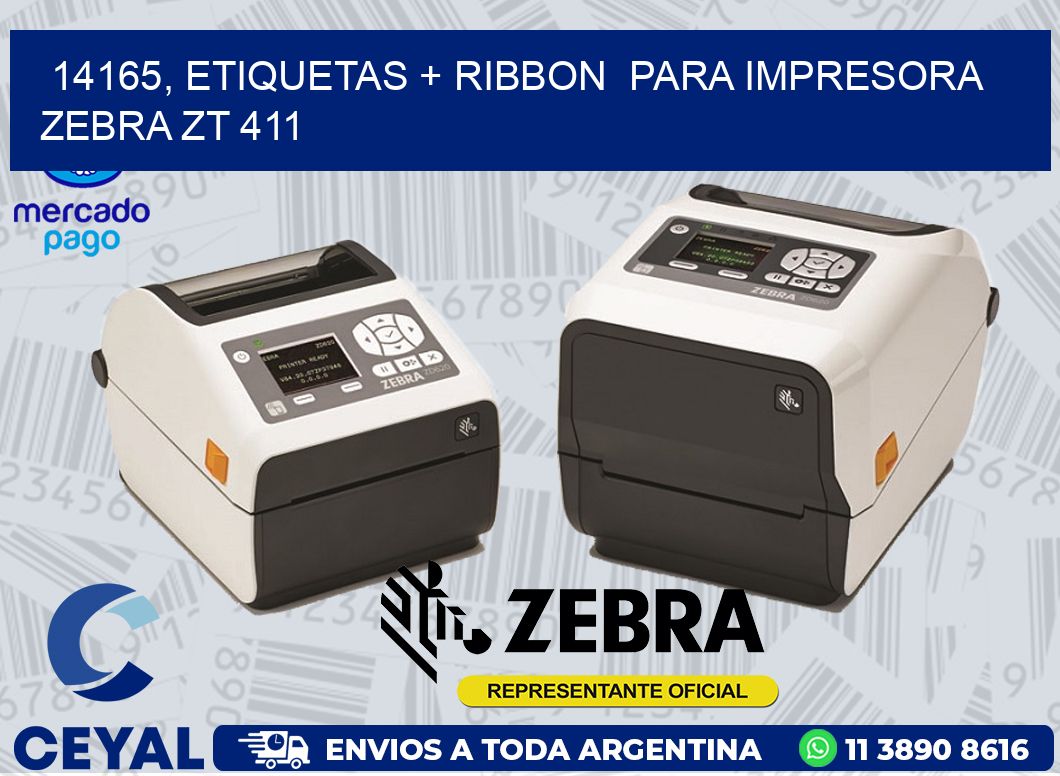 14165, etiquetas + ribbon  para impresora zebra ZT 411