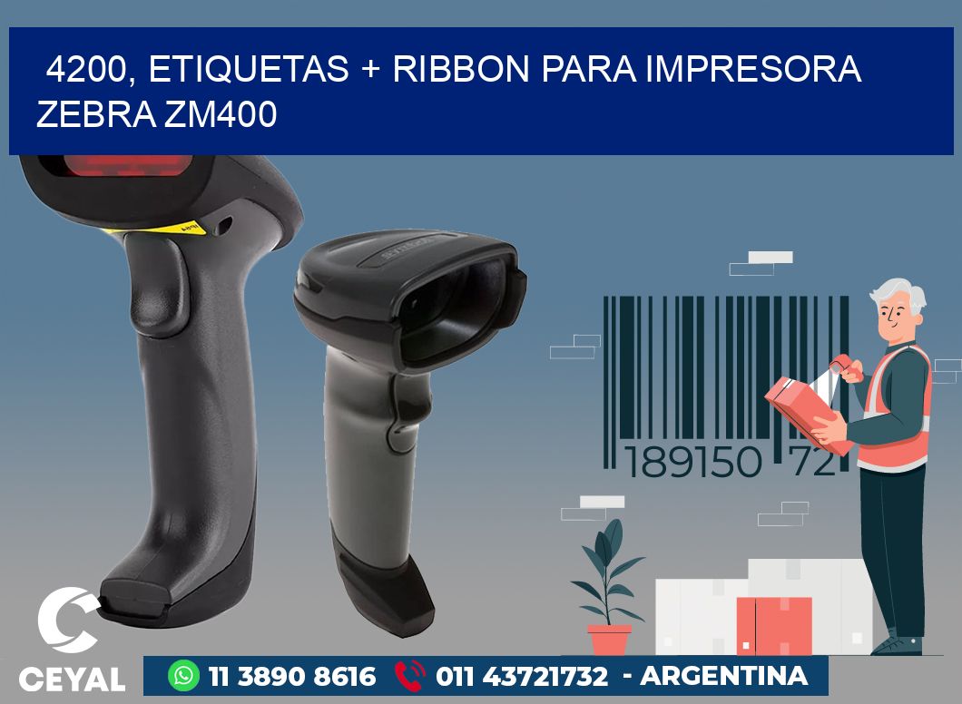 4200, etiquetas + ribbon para impresora zebra ZM400