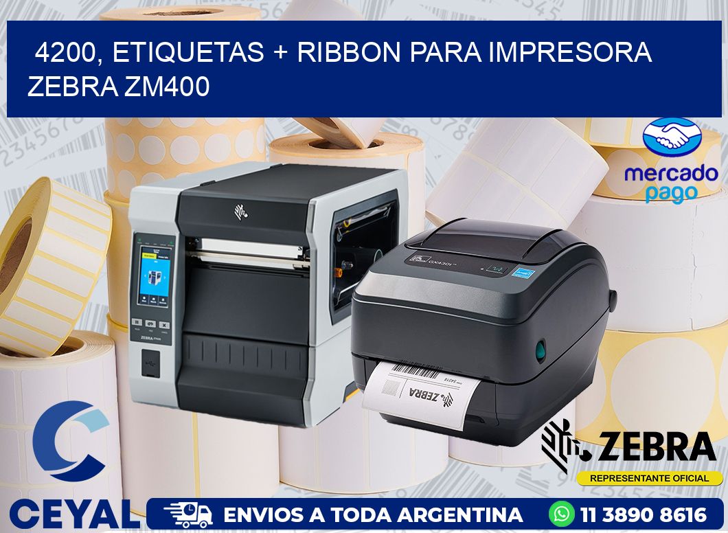 4200, etiquetas + ribbon para impresora zebra ZM400