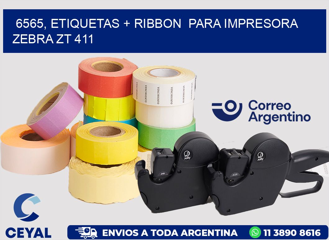 6565, etiquetas + ribbon  para impresora zebra ZT 411