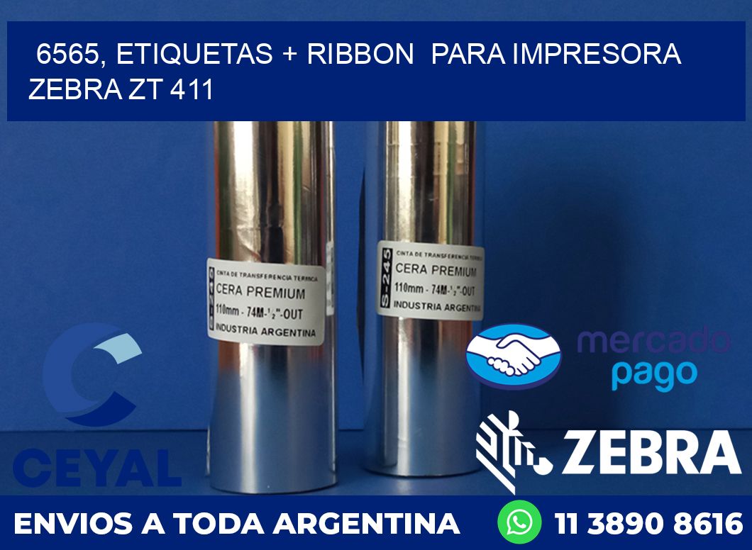 6565, etiquetas + ribbon  para impresora zebra ZT 411