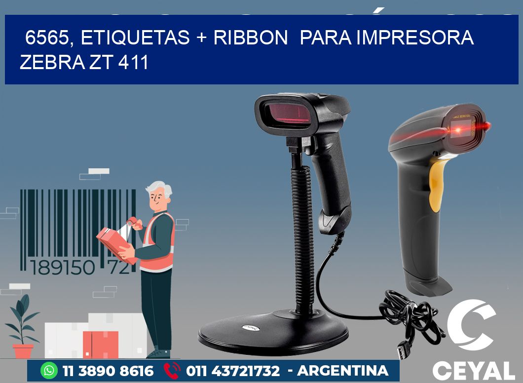 6565, etiquetas + ribbon  para impresora zebra ZT 411