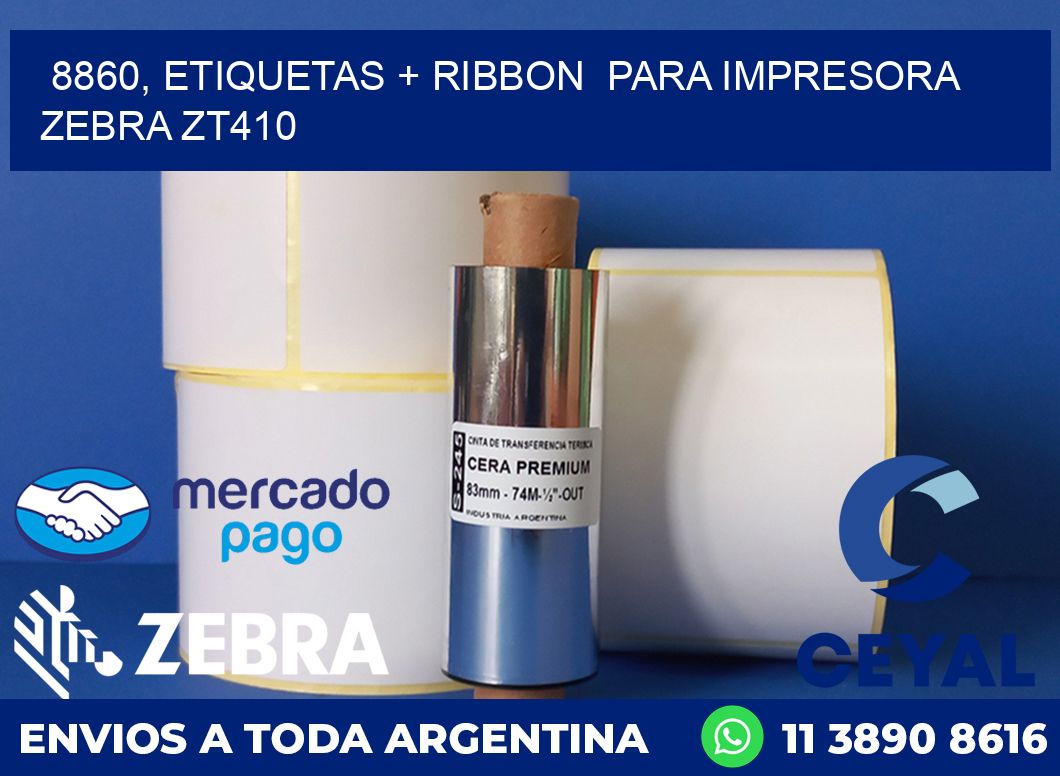 8860, etiquetas + ribbon  para impresora zebra ZT410