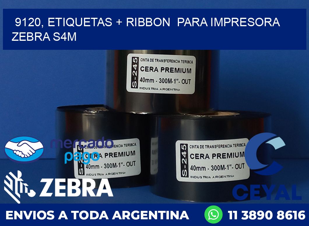 9120, etiquetas + ribbon  para impresora zebra S4M