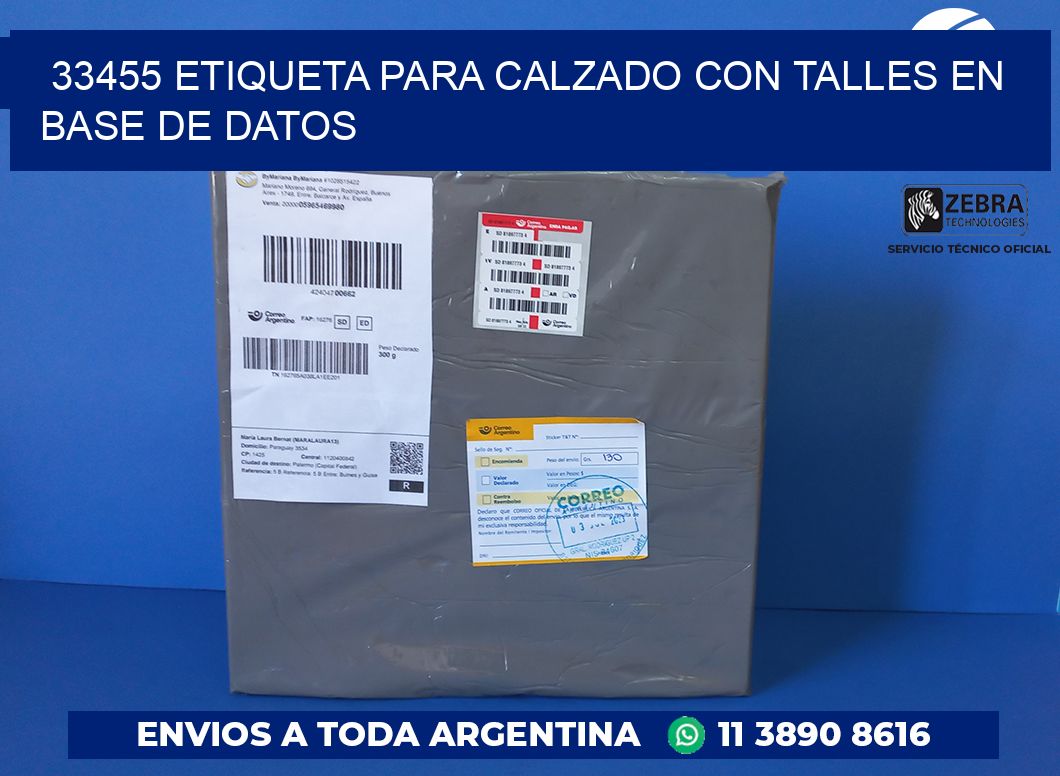 33455 ETIQUETA PARA CALZADO CON TALLES EN BASE DE DATOS