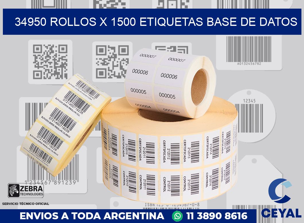 34950 Rollos x 1500 etiquetas base de datos