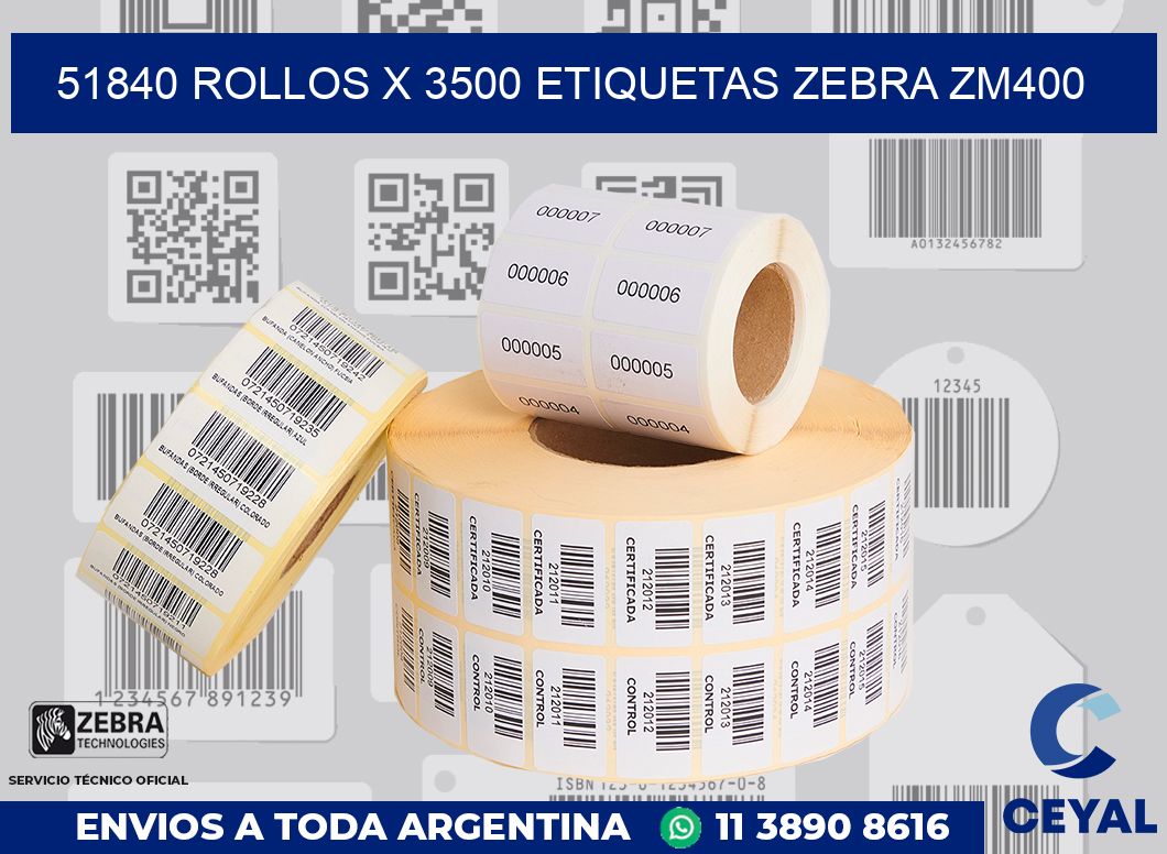 51840 Rollos x 3500 etiquetas zebra zm400