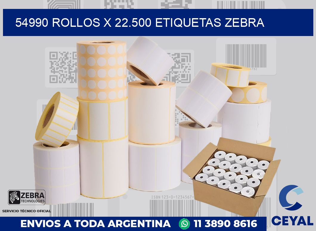 54990 Rollos x 22.500 etiquetas zebra