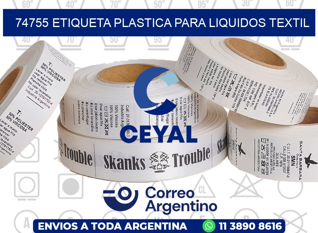 74755 ETIQUETA PLASTICA PARA LIQUIDOS TEXTIL