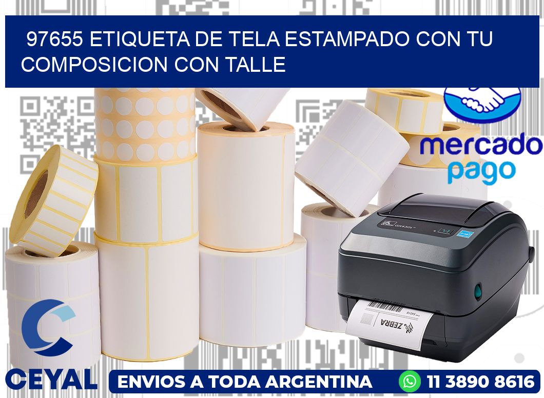 97655 ETIQUETA DE TELA ESTAMPADO CON TU COMPOSICION CON TALLE