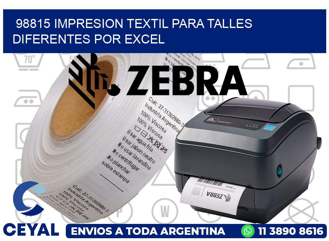 98815 IMPRESION TEXTIL PARA TALLES DIFERENTES POR EXCEL