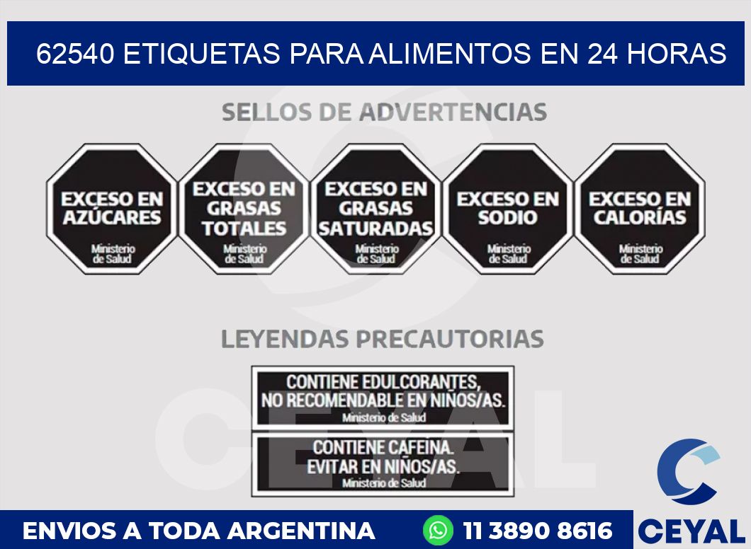 62540 ETIQUETAS PARA ALIMENTOS EN 24 HORAS