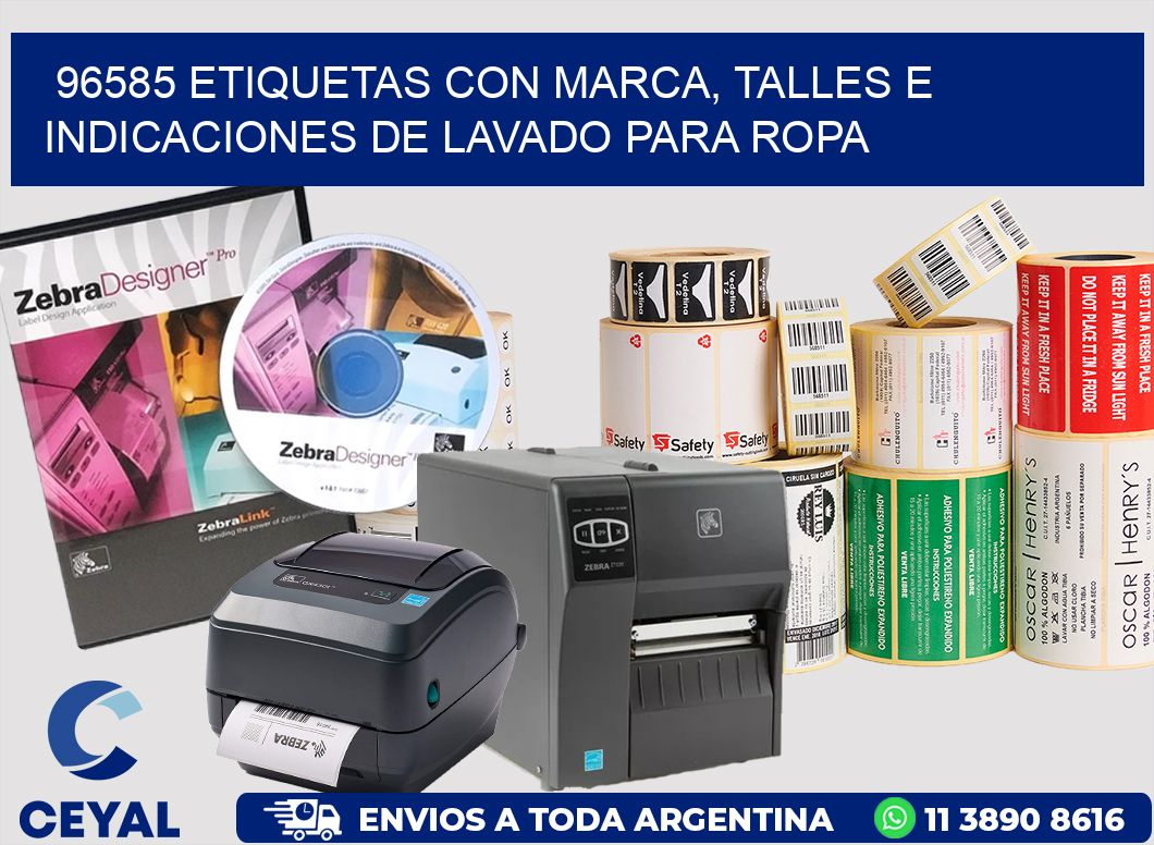 96585 ETIQUETAS CON MARCA, TALLES E INDICACIONES DE LAVADO PARA ROPA