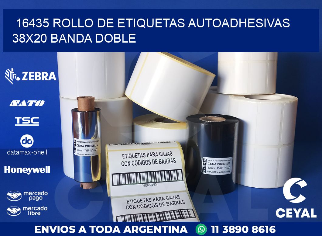 16435 ROLLO DE ETIQUETAS AUTOADHESIVAS 38X20 BANDA DOBLE