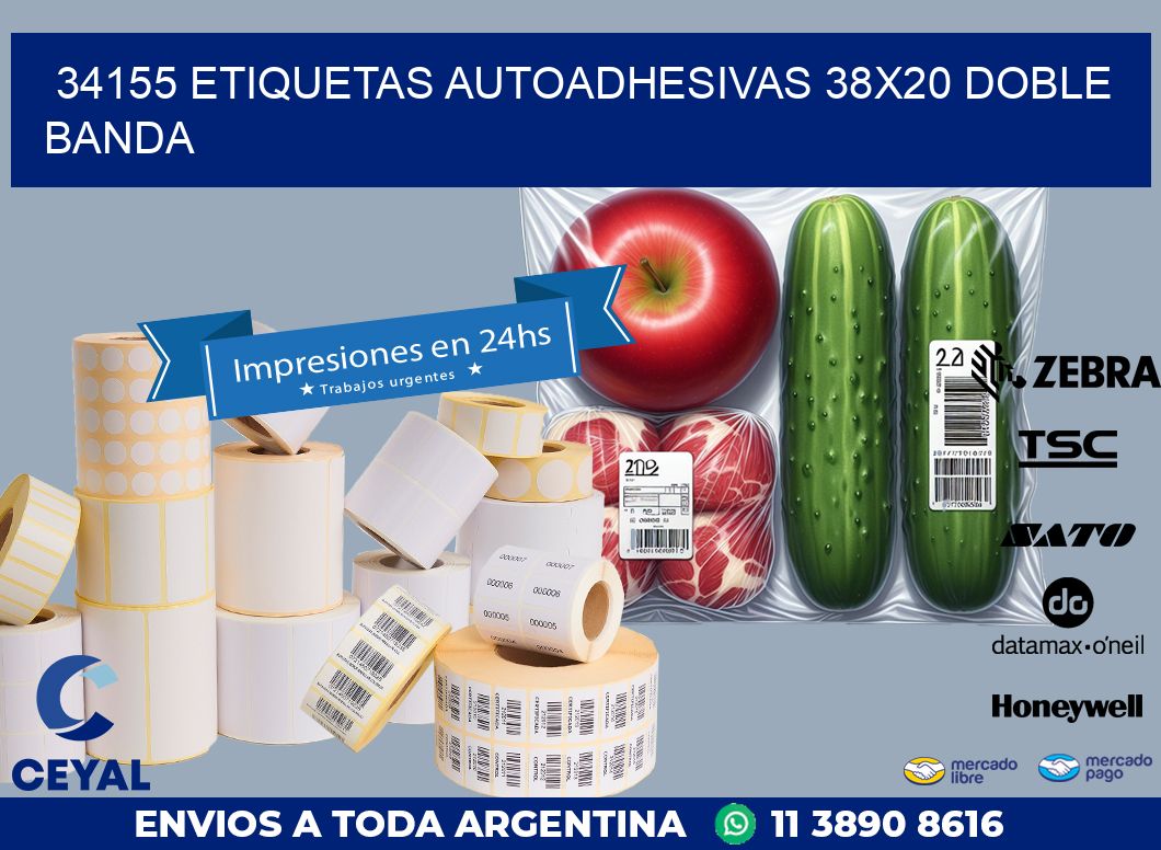 34155 ETIQUETAS AUTOADHESIVAS 38X20 DOBLE BANDA