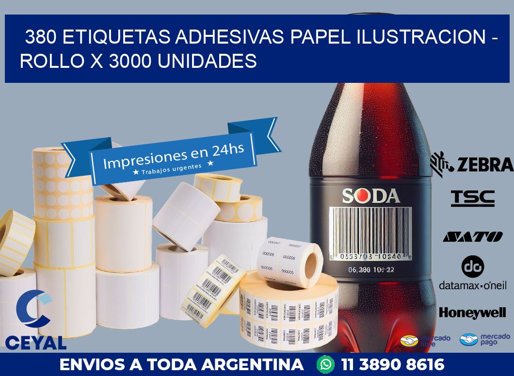 380 ETIQUETAS ADHESIVAS PAPEL ILUSTRACION – ROLLO X 3000 UNIDADES