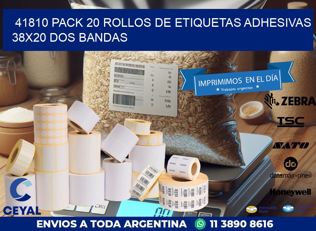 41810 PACK 20 ROLLOS DE ETIQUETAS ADHESIVAS 38X20 DOS BANDAS